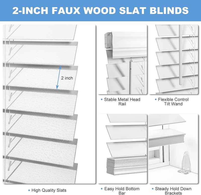 SMONTER 2" Slat Faux Wood Blinds with Crown Valance- Cordless Horizontal Blinds Room Darkening Blinds for Windows Bedroom, Bathroom, Living Room, Glass Door Interior Decor, 38" Wx 48" H - Image 5